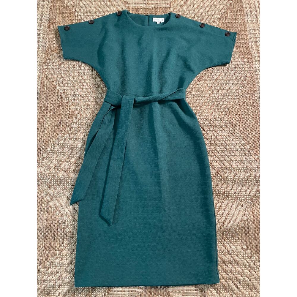 ASOS Warehouse. Green EU sz 8 shortsleeve belted midi dress mod minimalist